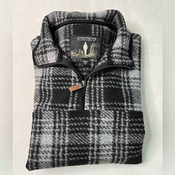 Black & White Plaid John Wayne Stock & Supply Quarter Zip Pullover. Size M - Picture 1 of 12